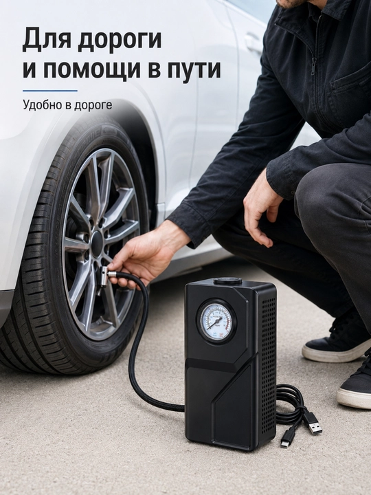 Avtomobil kompressori portativ shina nasosi USB zaryad mexanik manometr shlang