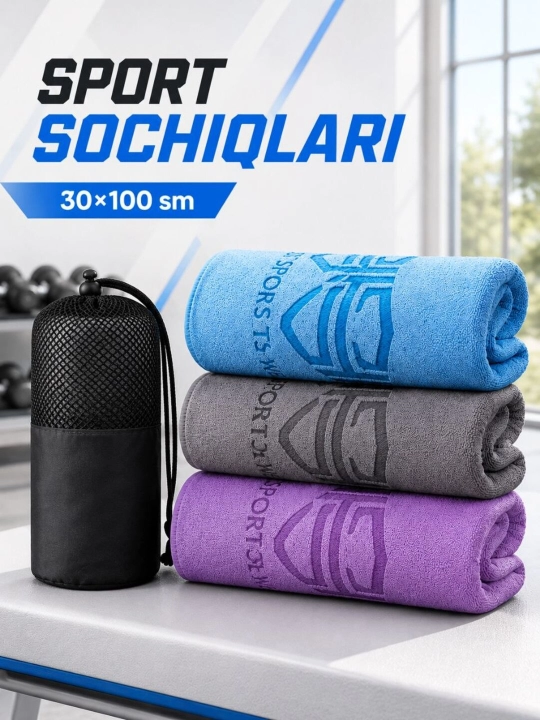 Sport sochiq 30x100 sm, mikrofiber tez quriydigan sochiq, fitnes, yoga va sport zali uchun
