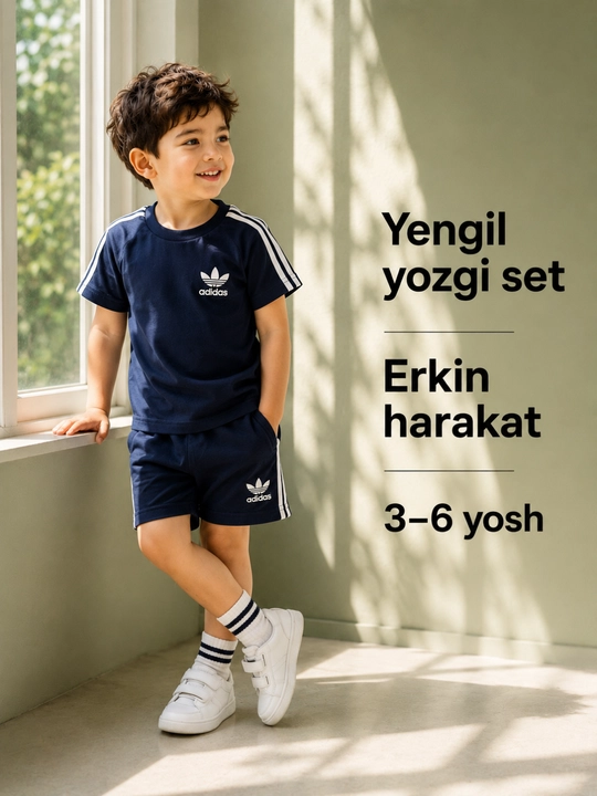 O‘g‘il bolalar uchun yozgi sport seti, futbolka va shortik, 2-5 yosh