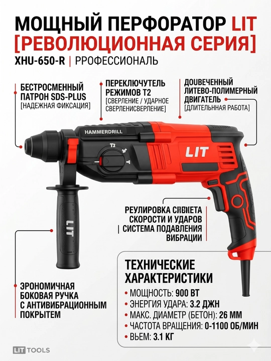 Перфоратор Professional 3-режимный, 26 мм, перфоратор LIT, подарок для мужчин