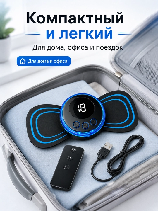 Электрический массажер для тела 8 режимов, 19 уровней, LCD пульт USB зарядка