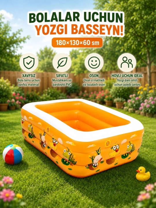 Bolalar uchun shishirma basseyn 180×130×60 sm - 