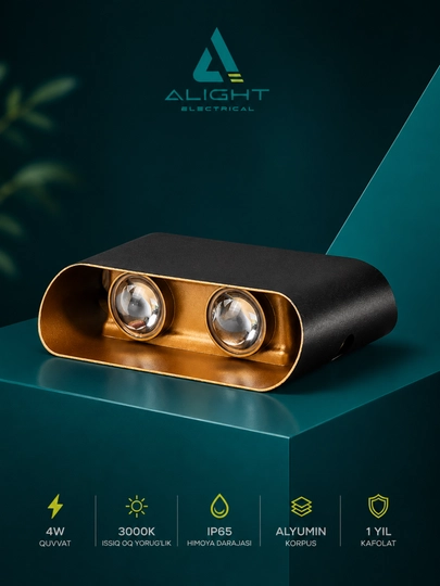 Настенный LED бра светильник IP65, теплый свет 3000K, черный корпус алюминий