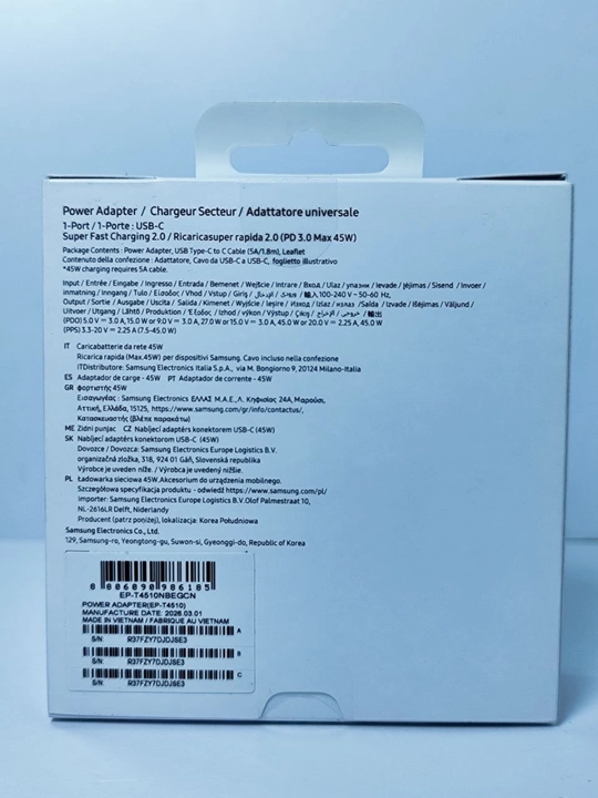 Зарядное устройство Samsung 45W PD Power Adapter, Type-C + кабель 1.8м 