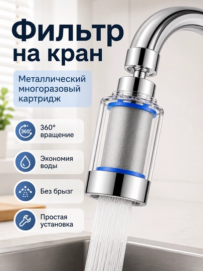 Аэратор фильтр для смесителя 360°/720° поворотный металлический картридж 22/24 мм