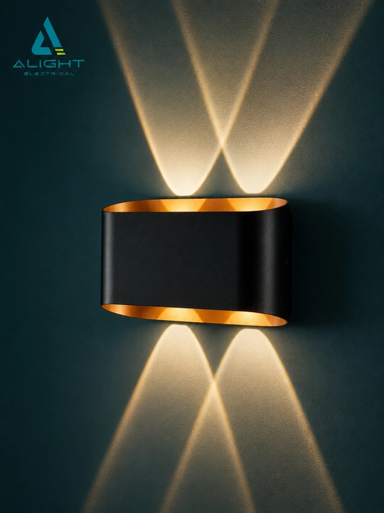 Devor uchun LED bra chiroq IP65, iliq oq yorug‘lik 3000K, qora alyumin korpus