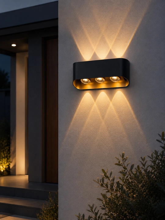 Devor uchun LED bra chiroq IP65, iliq oq yorug‘lik 3000K, qora alyumin korpus