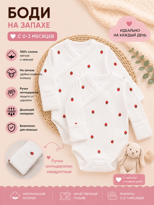 Набор боди для малышей, 2 шт, 100% хлопок