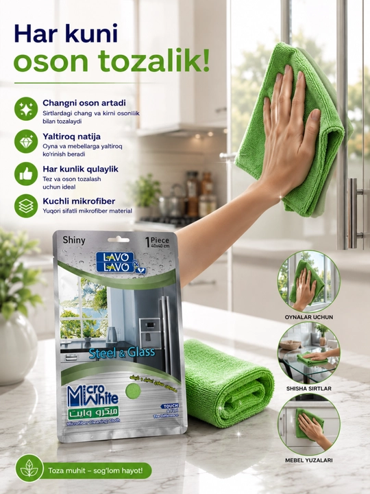 Microfiber latta 40 x 40 oyna monitor авто uchun dog‘siz salfetka - 