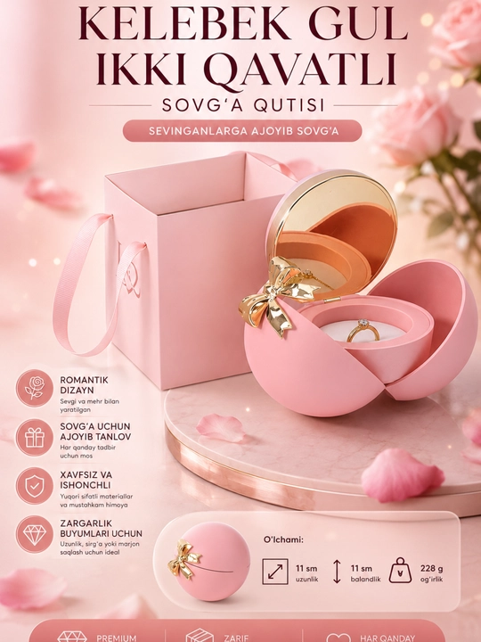 Elegant ko‘rinishdagi sovg‘a qutilari , premuim sifat , zargarlik buyumlari uchun qutilar - 
