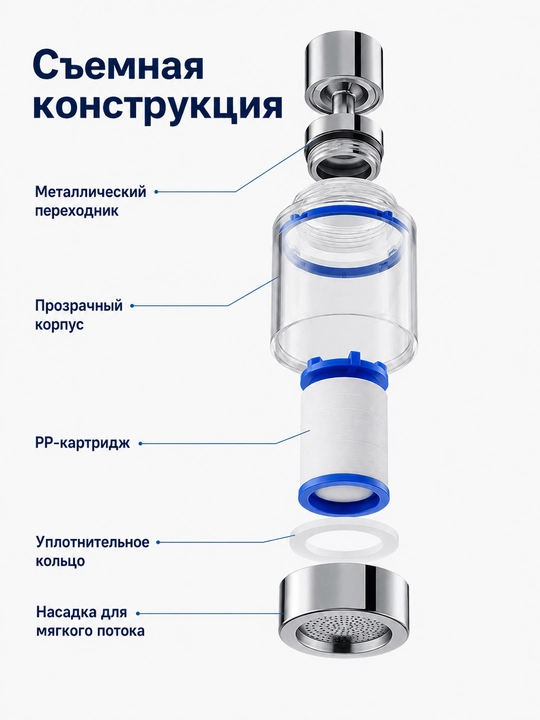 Фильтр на кран PP 360° поворотный 5 сменных картриджей 22/24 мм