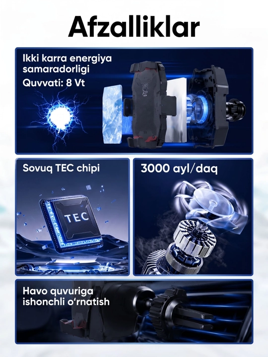 Игровой кулер для телефона, Type-C, магнит + зажим, RGB, дисплей