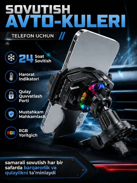 Telefon uchun kuler, RGB, displey, Type-C, magnit + qisqich - 