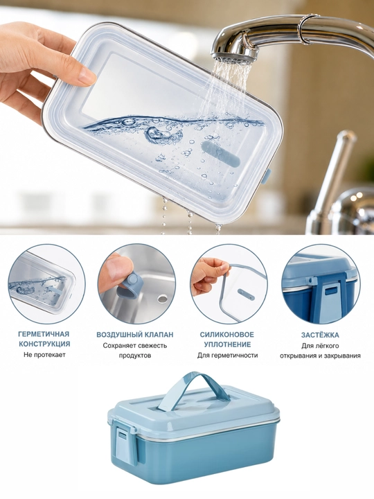 Ovqat uchun lanchboks 650 ml, qopqoqli konteyner, germetik