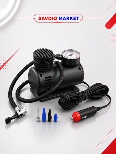 Автомобильный насос c манометром, компрессор электрический 12v