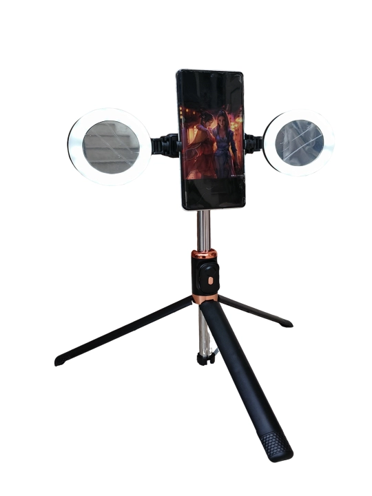 Telefon uchun shtativ monopod, selfi tayoq 170sm, 2 ta lampa, pult va saqlash sumkasi bilan