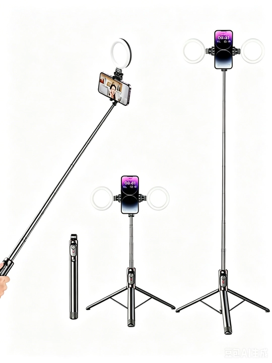 Telefon uchun shtativ monopod, selfi tayoq 170sm, 2 ta lampa, pult va saqlash sumkasi bilan