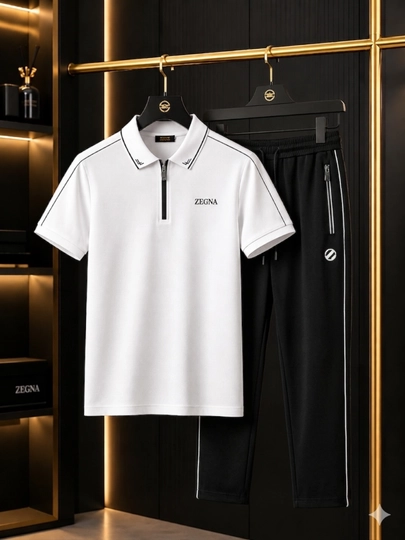 Спортивный костюм мужской двойка Zegna, комплект футболка-поло на молнии и штаны