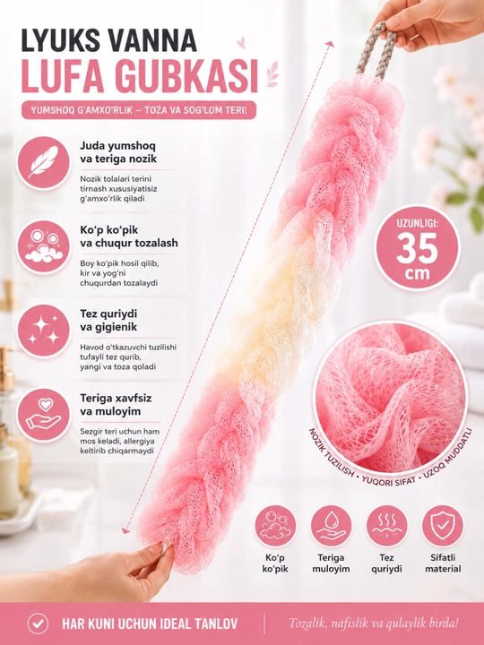 Hammom mochalka dush uchun yumshoq body sponge vanna seti