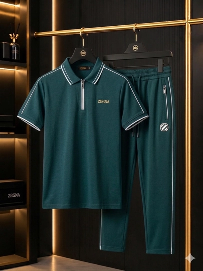 Спортивный костюм мужской Zegna, комплект футболка-поло на молнии и штаны — AVNS-ZEGNA-ТЕМНЗЕЛ-XXL