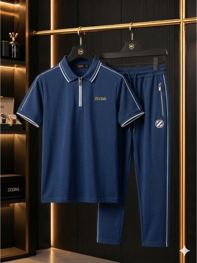 Спортивный костюм мужской Zegna, комплект футболка-поло на молнии и штаны — AVNS-ZEGNA-ТЕМНСИН-ML