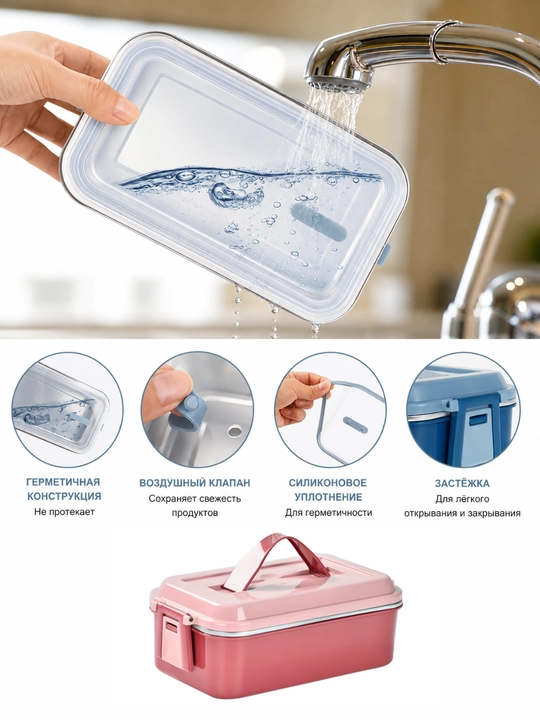 Ovqat uchun lanchboks 650 ml, qopqoqli konteyner, germetik