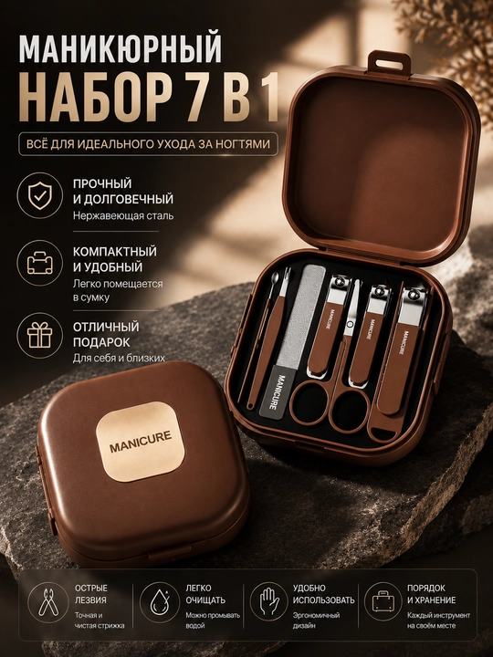 Маникюрный и педикюрный набор, кусачки для ногтей, инструменты для педикюра, 7 в 1  - 