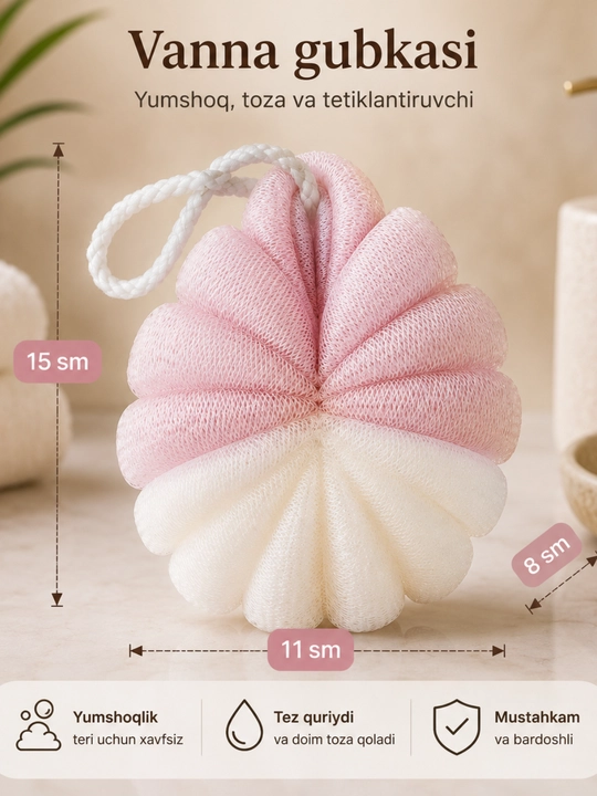 Dush mochalka body sponge yumshoq hammom seti ko‘pik chiqaruvchi