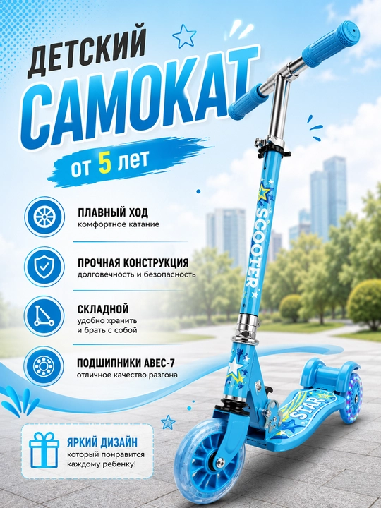 Bolalar uchun uch g‘ildirakli samokat 3 yoshdan - 