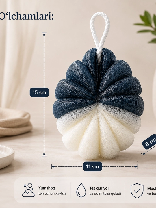 Dush mochalka body sponge yumshoq hammom seti ko‘pik chiqaruvchi