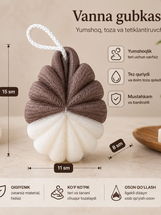 Dush mochalka body sponge yumshoq hammom seti ko‘pik chiqaruvchi