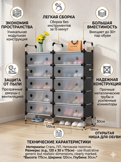 Многофункциональная полка для обуви для дома, закрытая система хранения — HOMSTYL-POYABZAL