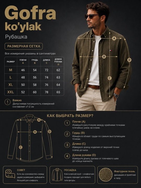 Мужская рубашка с фактурой гофре в стиле casual, современного кроя, с длинным рукавом