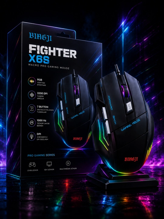 USB o'yin sichqonchasi simli, RGB yoritish bilan