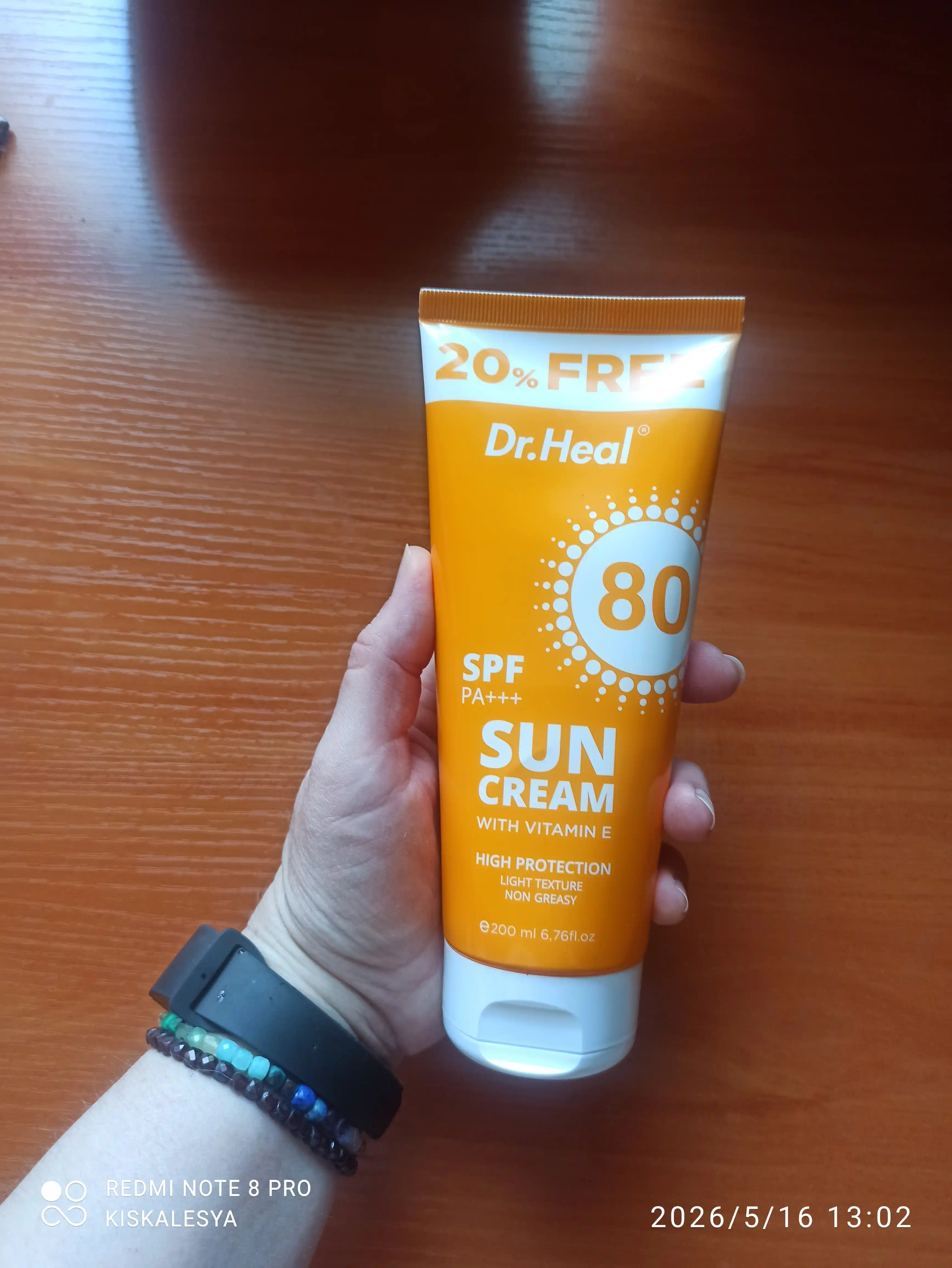 Quyoshdan himoya qiluvchi krem Dr Heal SPF 80 PA+++, kokos yog'i va E vitamin, 200 ml