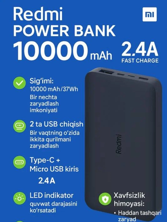 Tashqi Power Bank batareyasi,  10000, iphone, android uchun powerbank - 