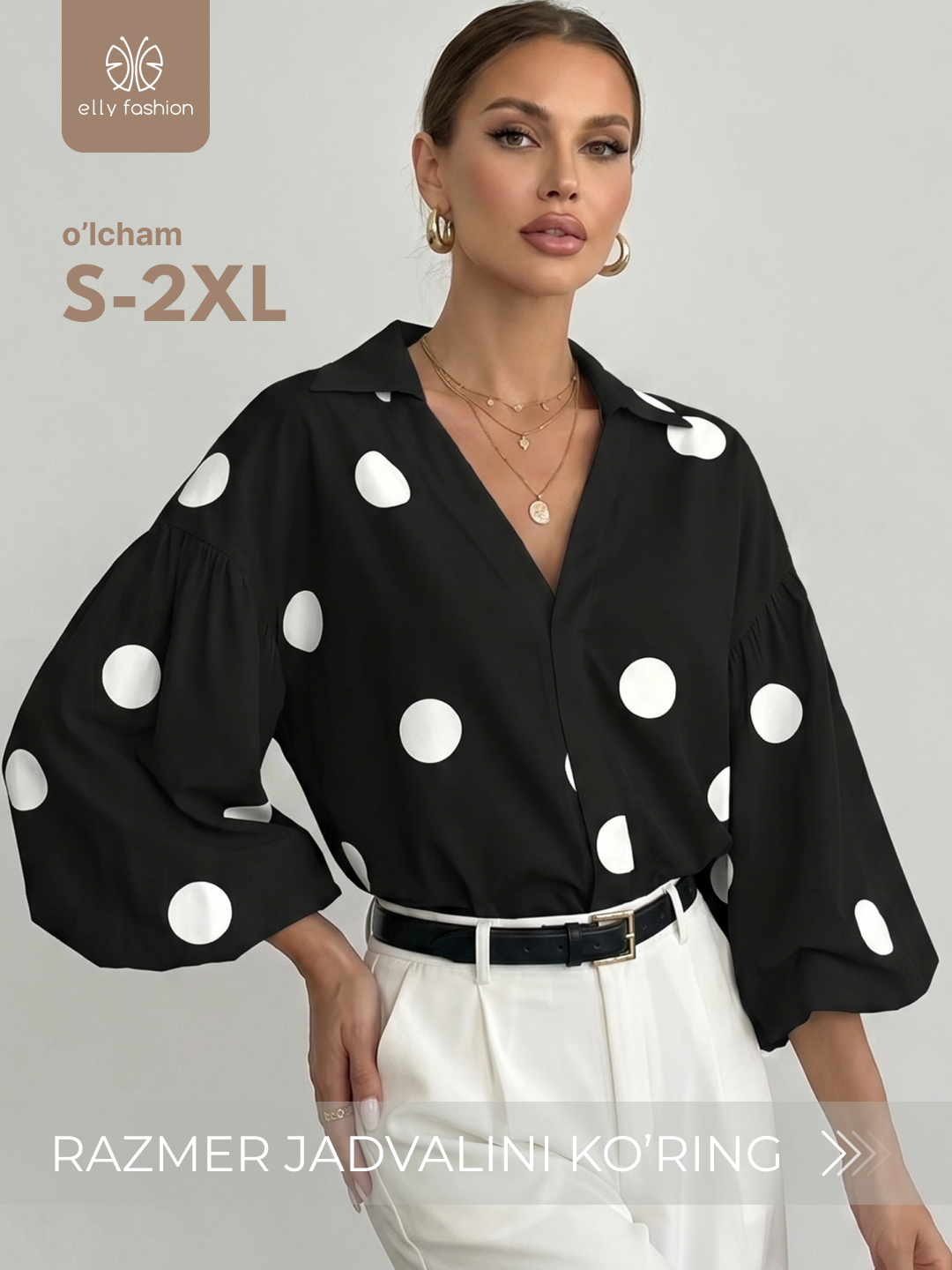 Qalin yengli ayollar bluzkasi — EllyFashion - 