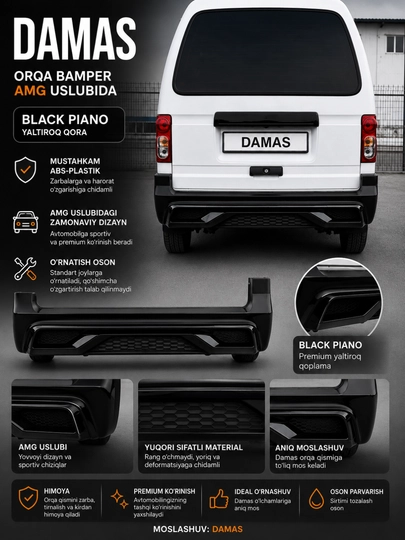 Задний бампер на Damas в стиле AMG с никельными вставками глушителем tuning Дамас-Labo — АВТОСИТ-DAMASBAMPER-ЧЕРНСТЕ