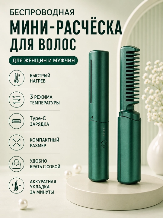 Simsiz mini soch tarog‘i tekislagich Type-C 3 harorat tez qiziydi sayohat uchun