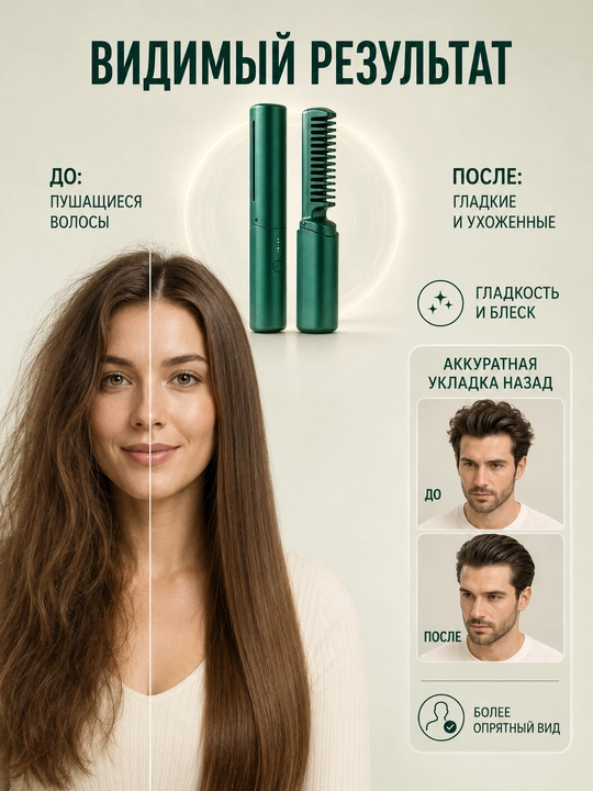 Simsiz mini soch tarog‘i tekislagich Type-C 3 harorat tez qiziydi sayohat uchun