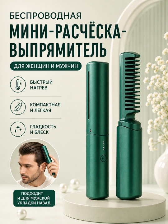 Беспроводная мини расческа-выпрямитель Type-C 3 температуры для волос и поездок - 