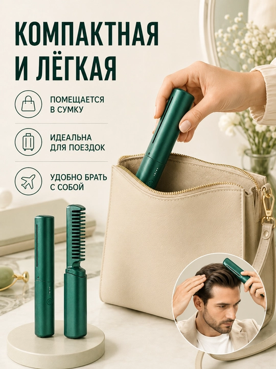 Simsiz mini soch tarog‘i tekislagich Type-C 3 harorat tez qiziydi sayohat uchun