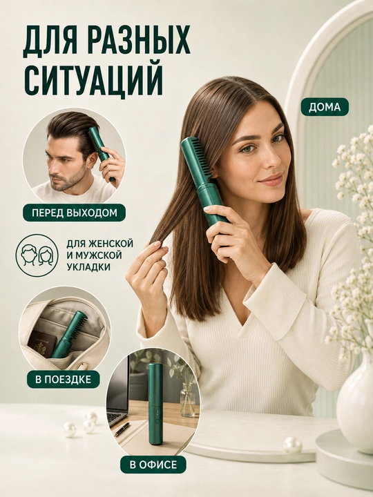 Simsiz mini soch tarog‘i tekislagich Type-C 3 harorat tez qiziydi sayohat uchun