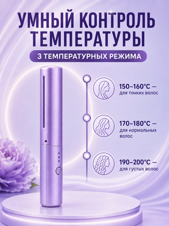 Simsiz mini soch tarog‘i tekislagich Type-C 3 harorat tez qiziydi sayohat uchun