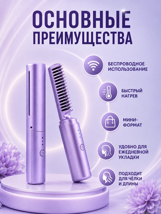 Simsiz mini soch tarog‘i tekislagich Type-C 3 harorat tez qiziydi sayohat uchun