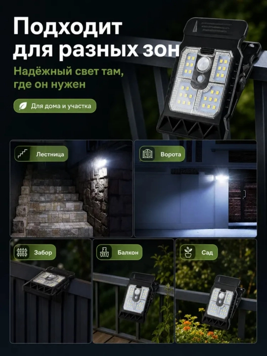 Quyosh LED yoritgichi, qisqichli, 28 LED, bog‘ va balkon uchun harakat datchigi