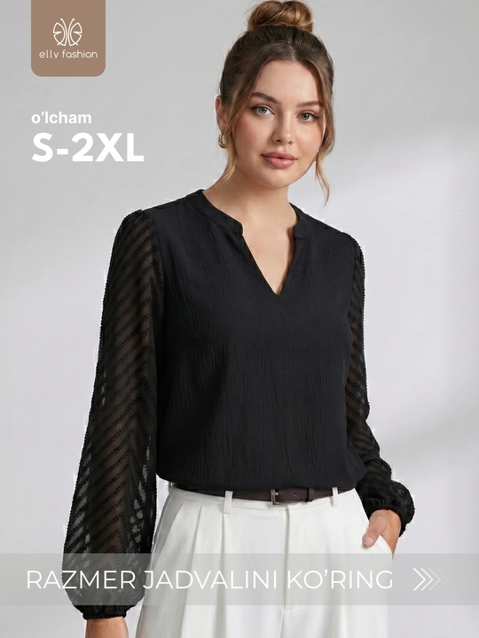 Ayollar uchun bluzka shaffof yengli - EllyFashion - 
