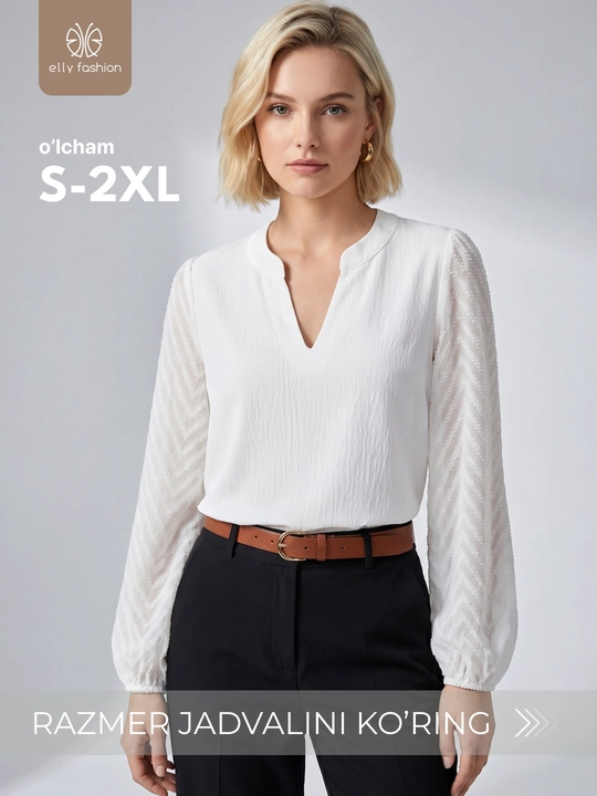 Ayollar uchun bluzka shaffof yengli - EllyFashion - 