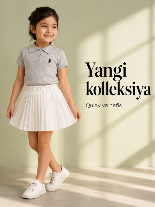 Комплект для девочек с polo кофтой и плиссированной юбкой, 3-7 лет - 