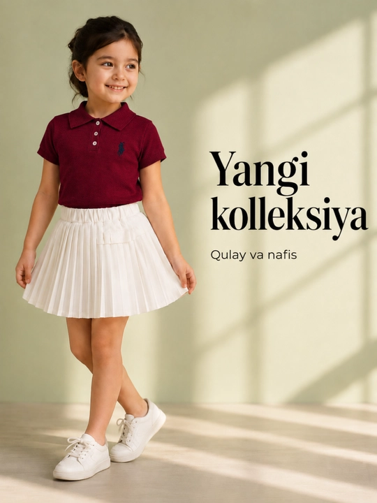Комплект для девочек с polo кофтой и плиссированной юбкой, 3-7 лет - 